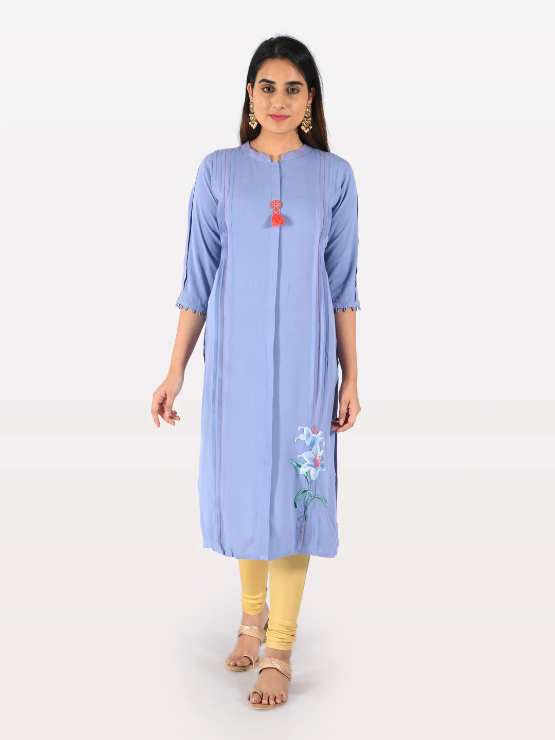 Neerus Blue Embroidered Straight Kurta