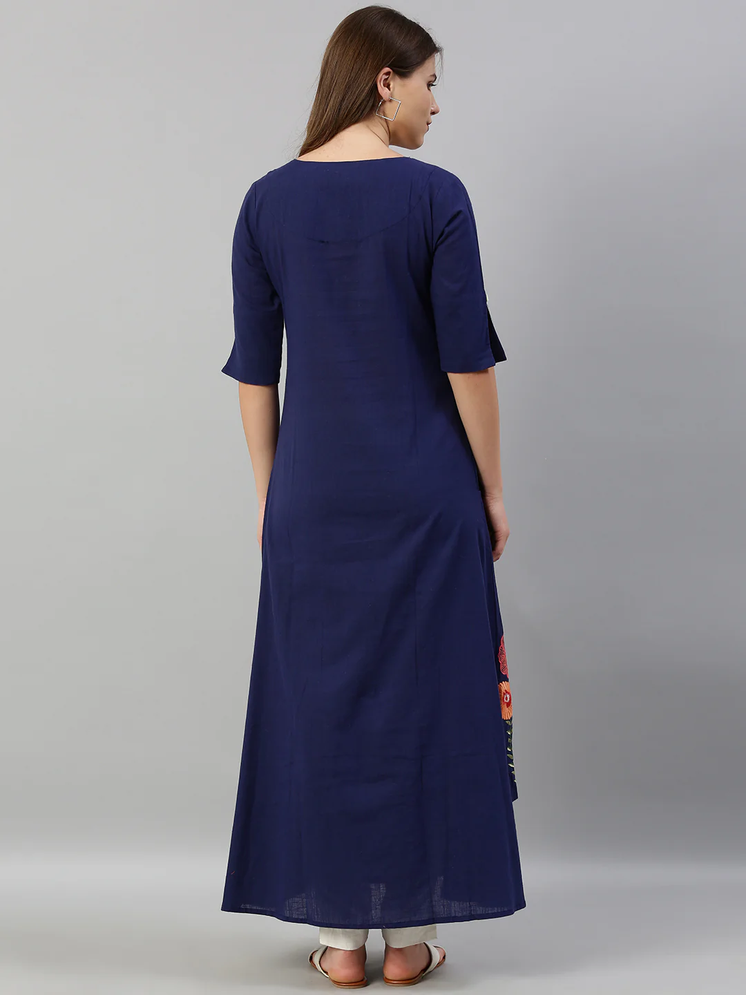 Neerus Blue Embroidered Straight Kurta - Image 5