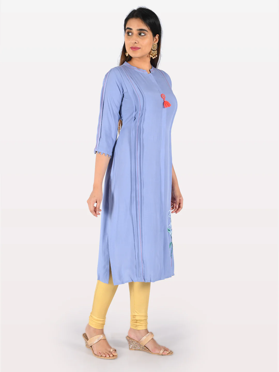 Neerus Blue Embroidered Straight Kurta - Image 2