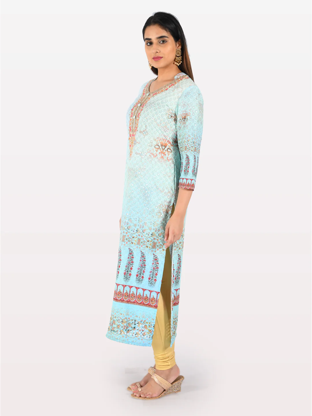 Neerus Blue Embroidered Straight Kurta