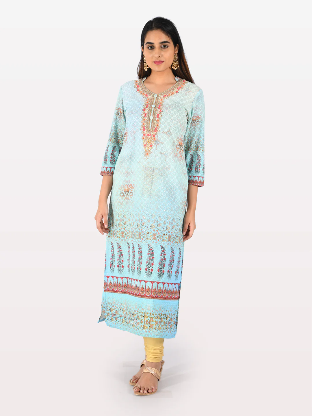 Neerus Blue Embroidered Straight Kurta - Image 5