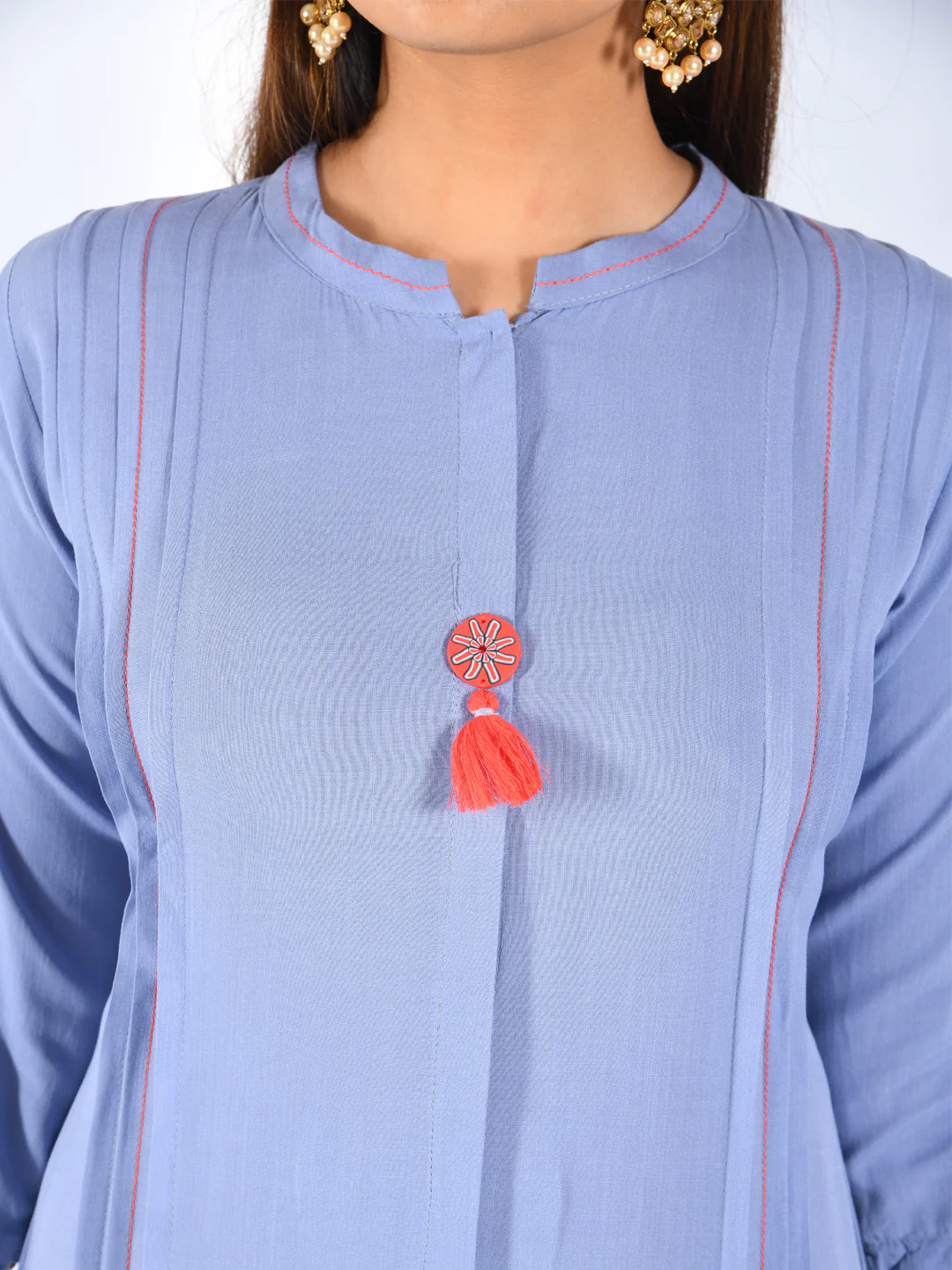 Neerus Blue Embroidered Straight Kurta - Image 3