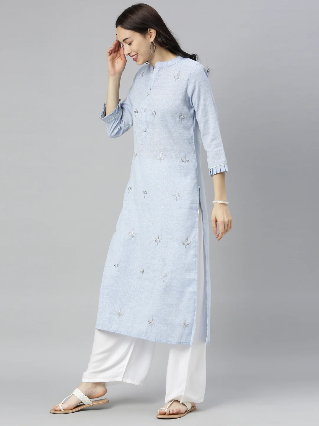 Neerus Blue Embroidered Straight Kurta - Image 5