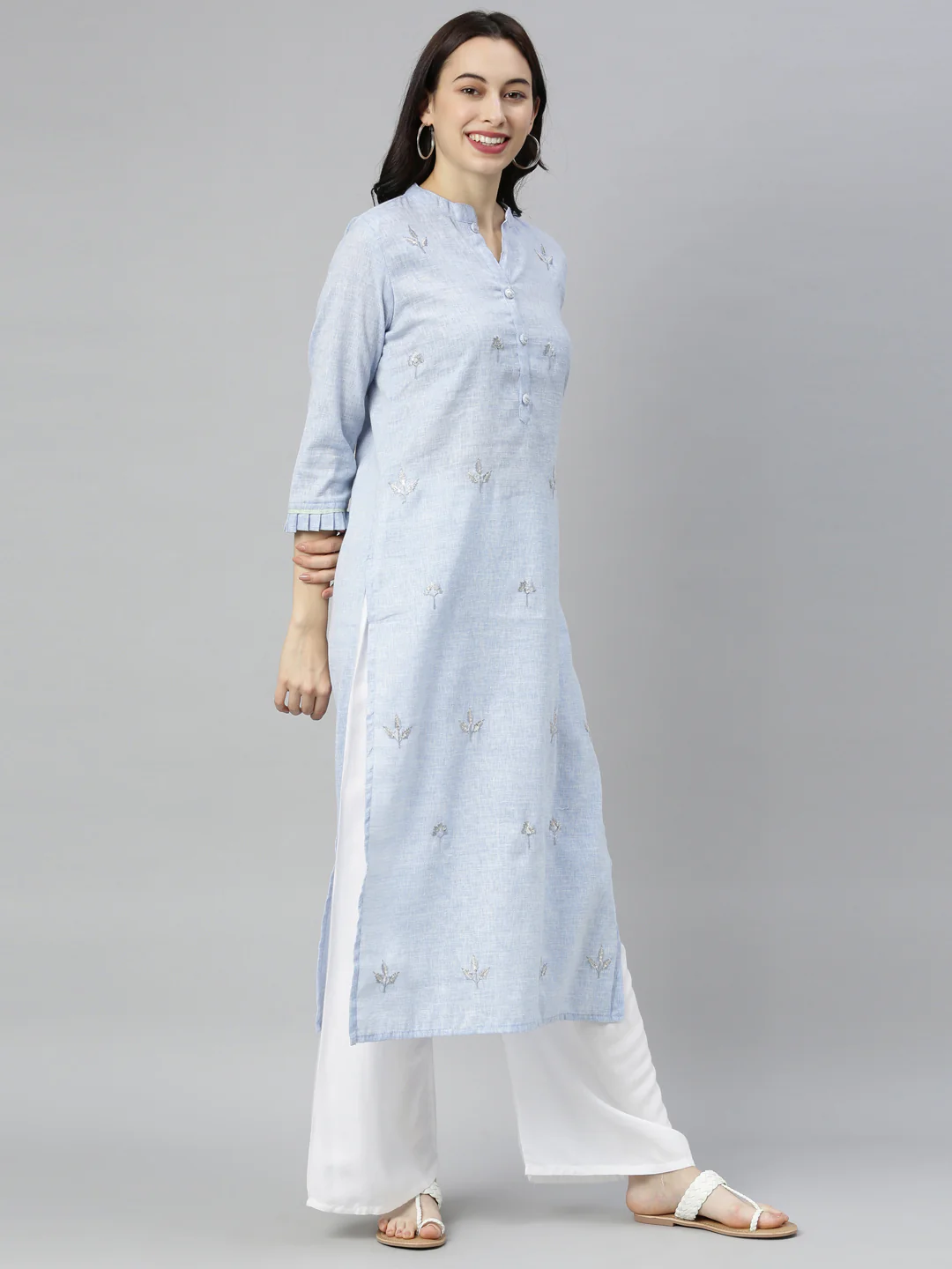 Neerus Blue Embroidered Straight Kurta - Image 6