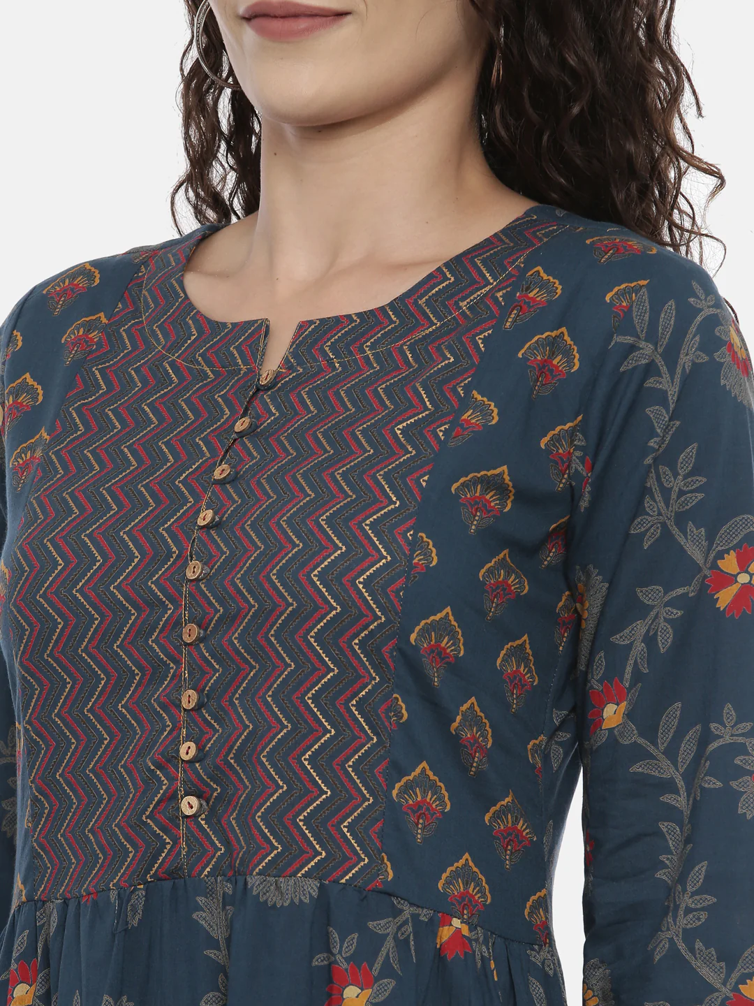 Neerus Blue Ethnic Motifs Printed Kurta - Image 4