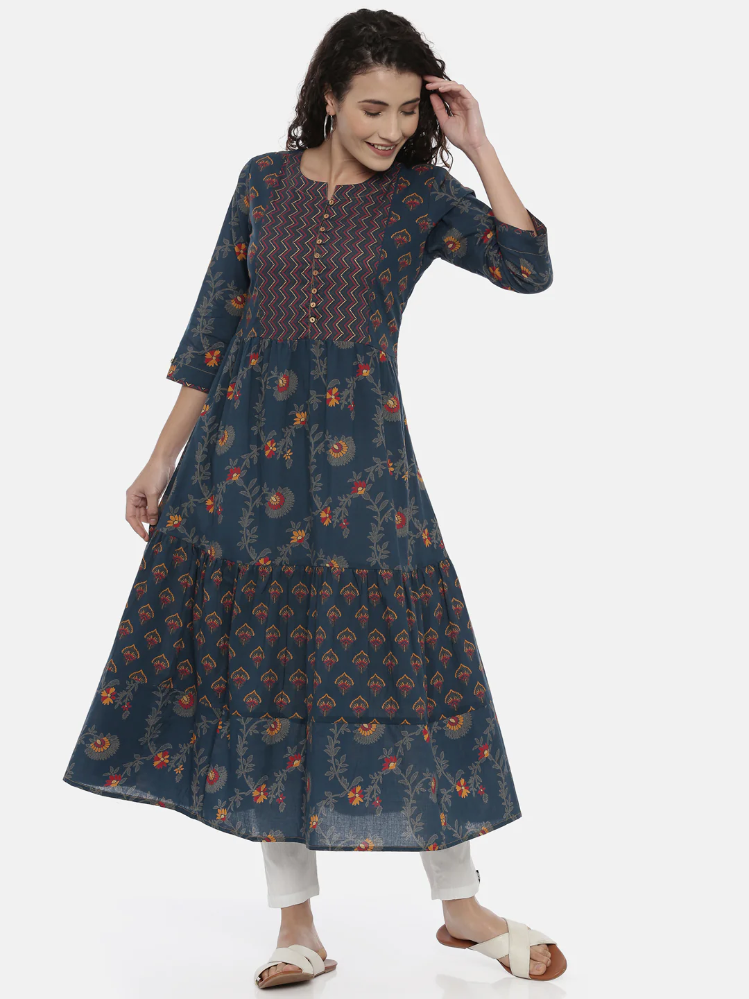 Neerus Blue Ethnic Motifs Printed Kurta - Image 5
