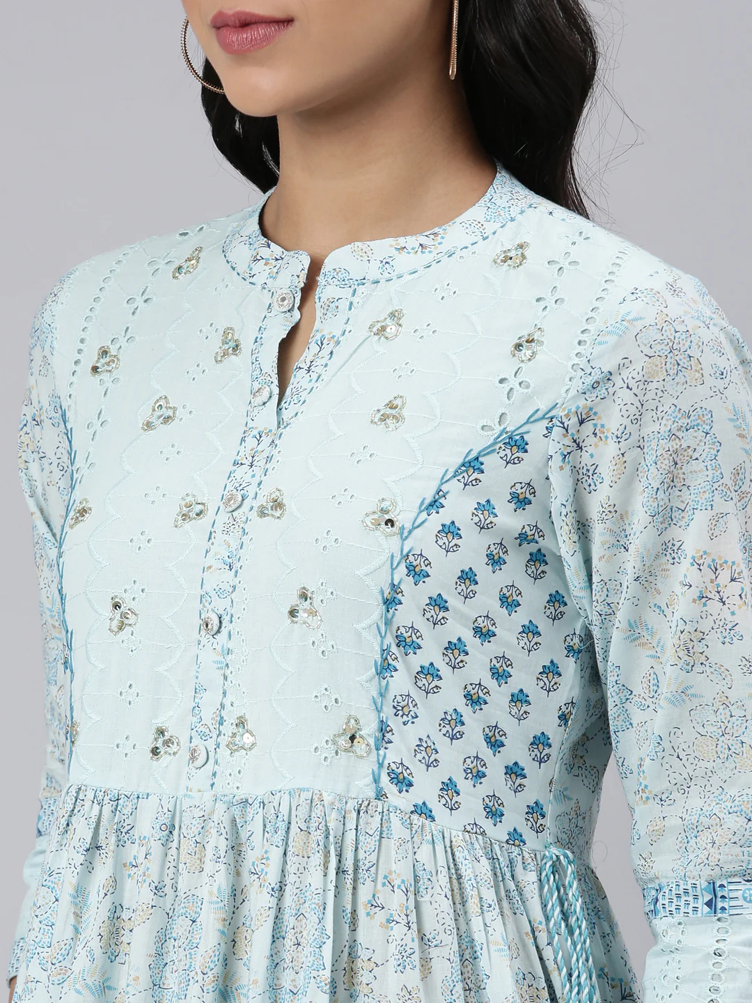 Neerus Blue Flared Casual Floral Fit and Flare Dresses - Image 4