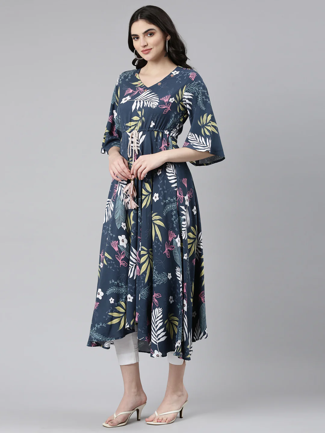 Neerus Blue High-Low Casual Printed Dress - Image 2