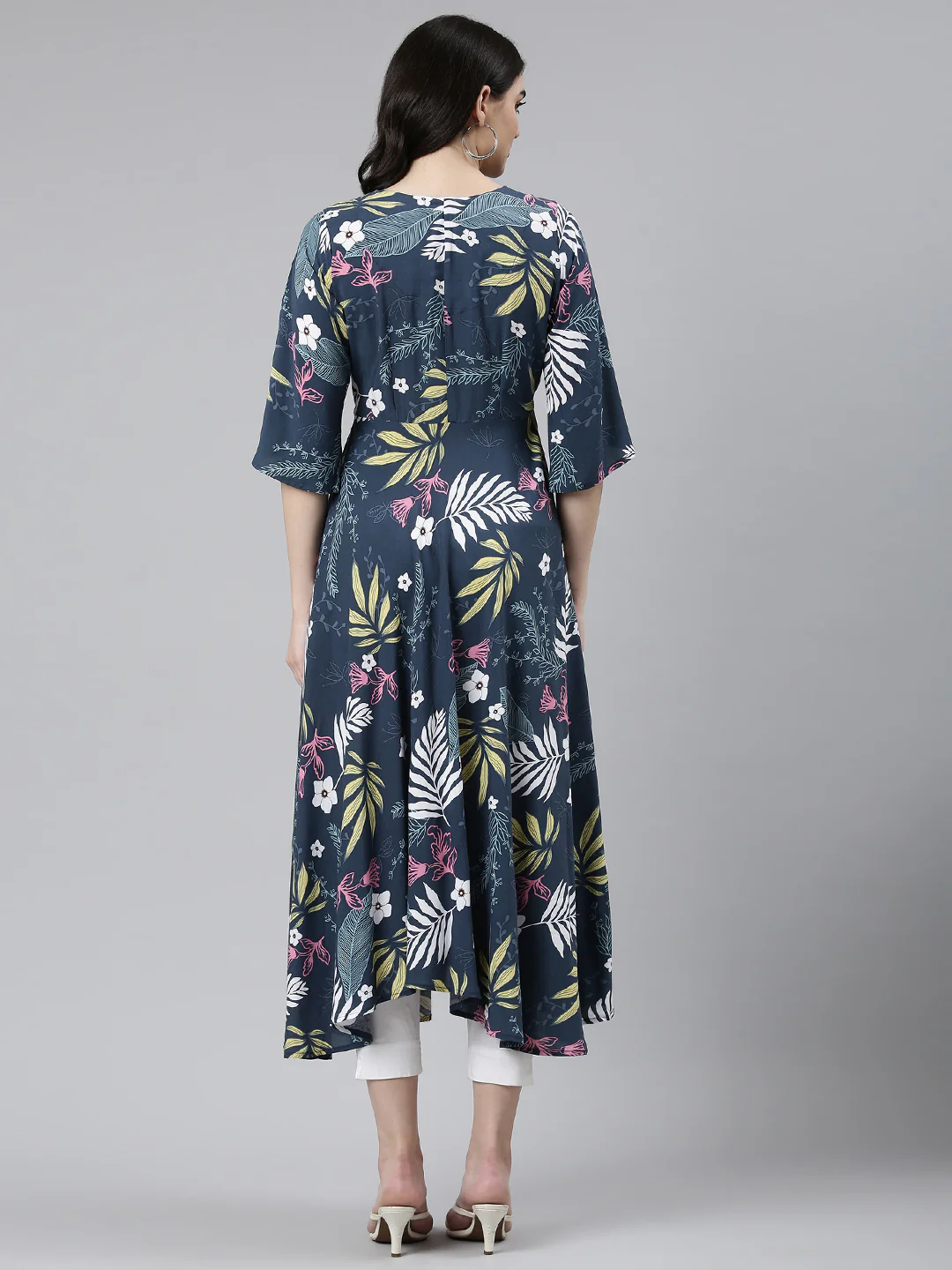 Neerus Blue High-Low Casual Printed Dress - Image 3