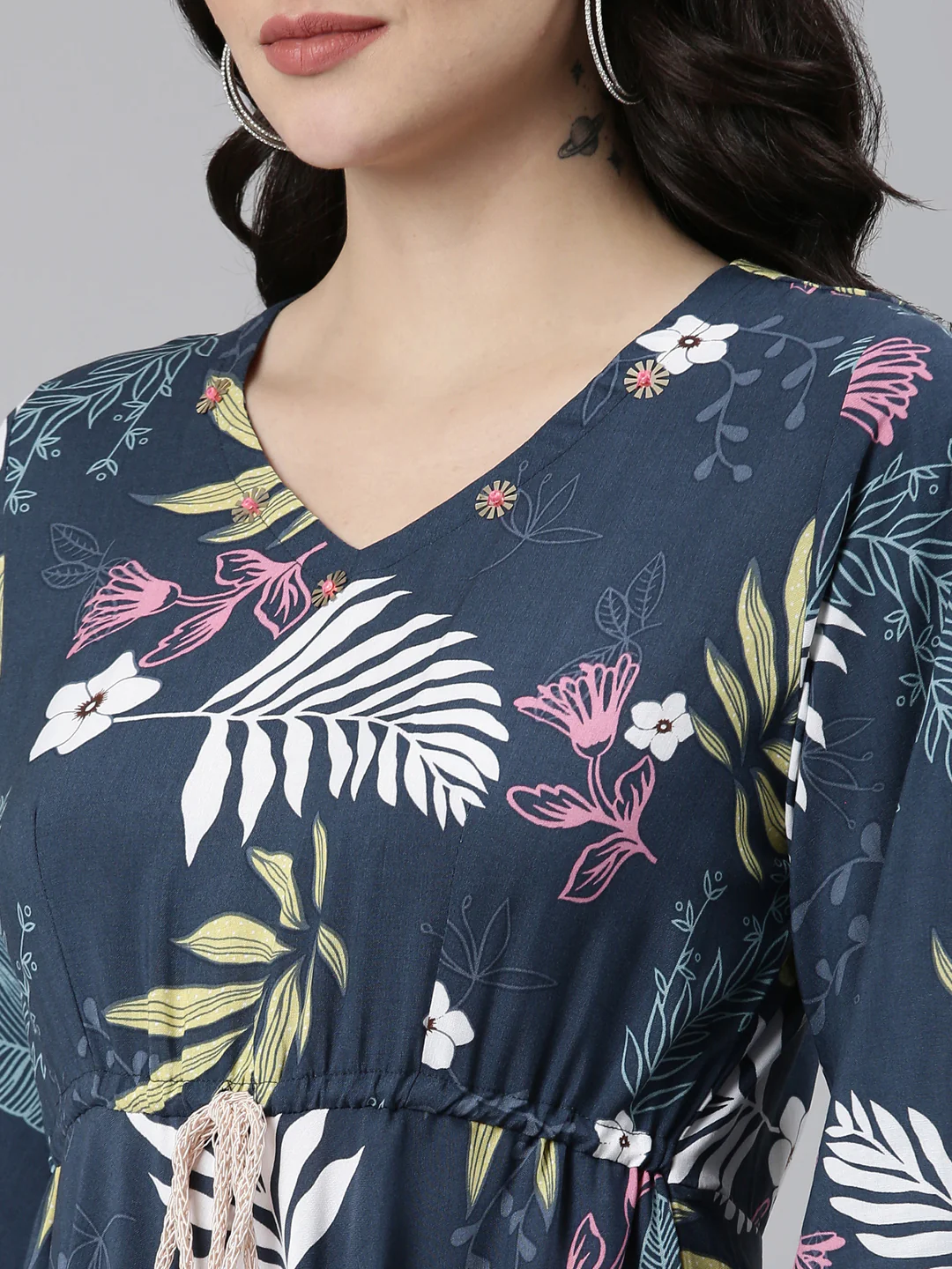 Neerus Blue High-Low Casual Printed Dress - Image 4