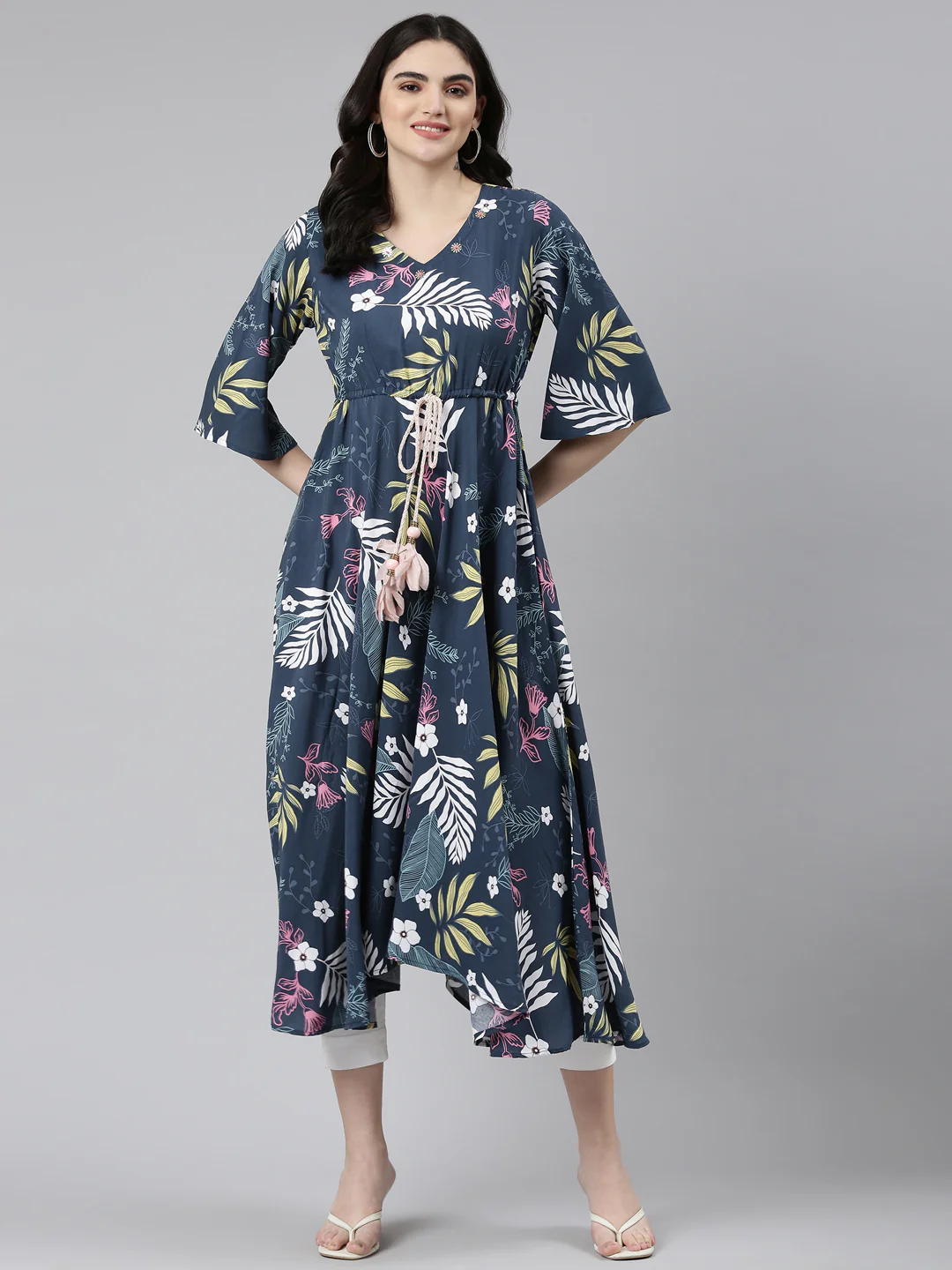 Neerus Blue High-Low Casual Printed Dress - Image 5