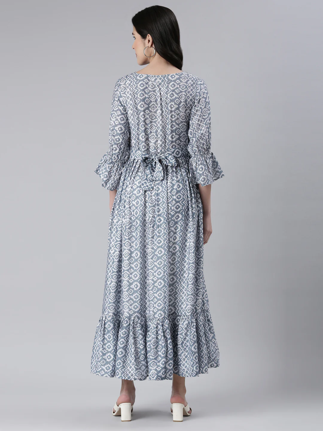 Neerus Blue Maxi Casual Printed Dresses - Image 3