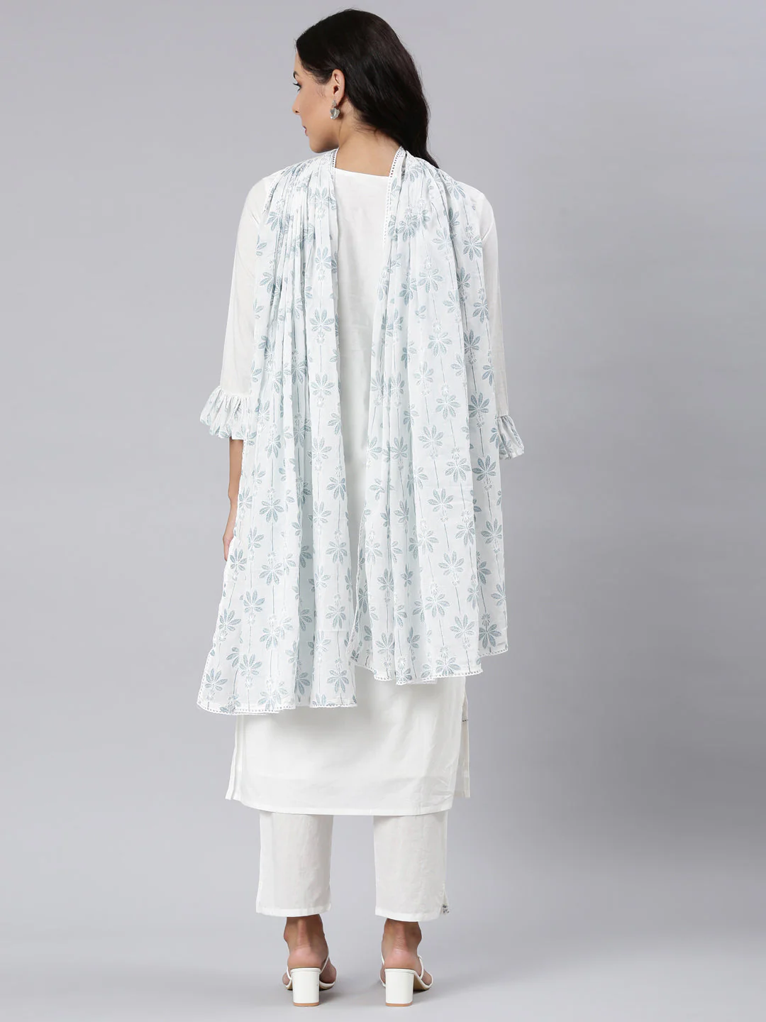 Neerus Blue Panelled Straight Printed Kurta And Trousers With Dupatta - Image 4