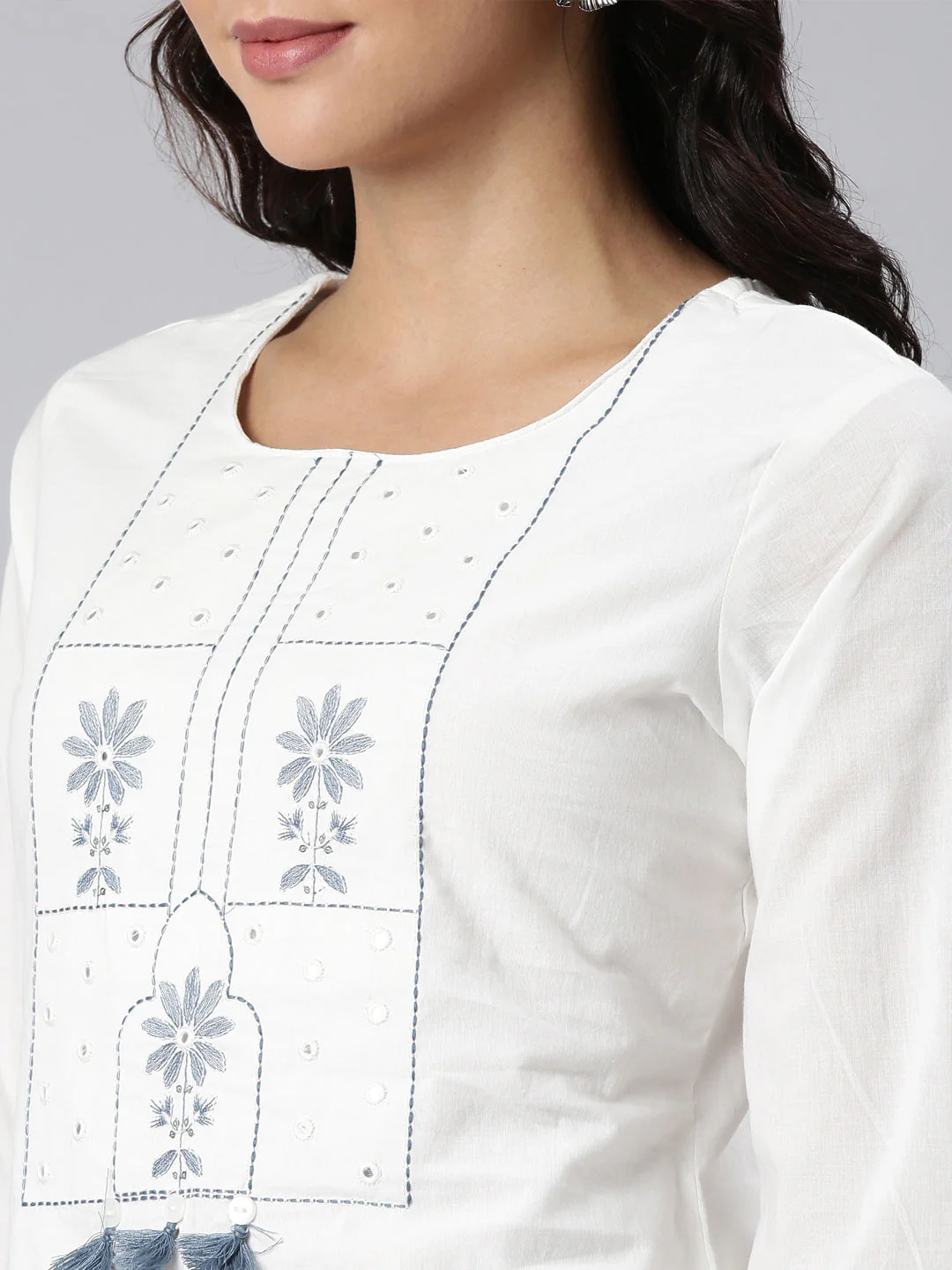 Neerus Blue Panelled Straight Printed Kurta And Trousers With Dupatta - Image 5