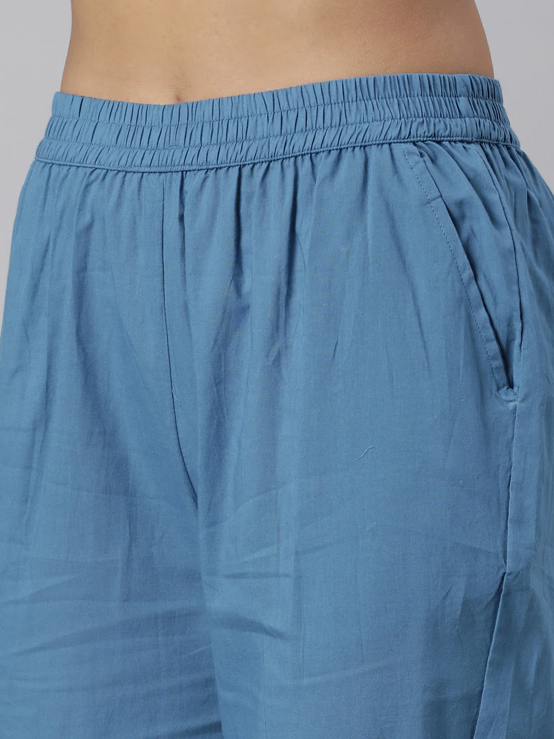 Neerus Blue Panelled Straight Printed Kurta And Trousers With Dupatta - Image 7
