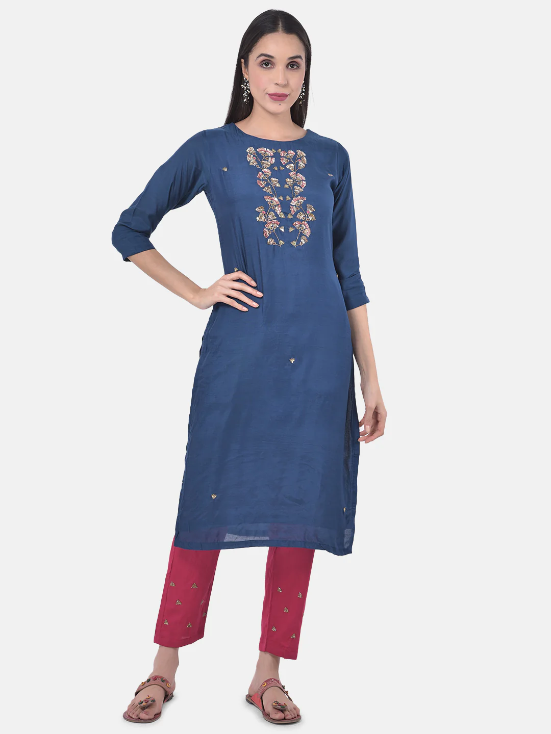Neerus Blue & Pink Embellished Kurta With Pant & Dupatta - Image 7