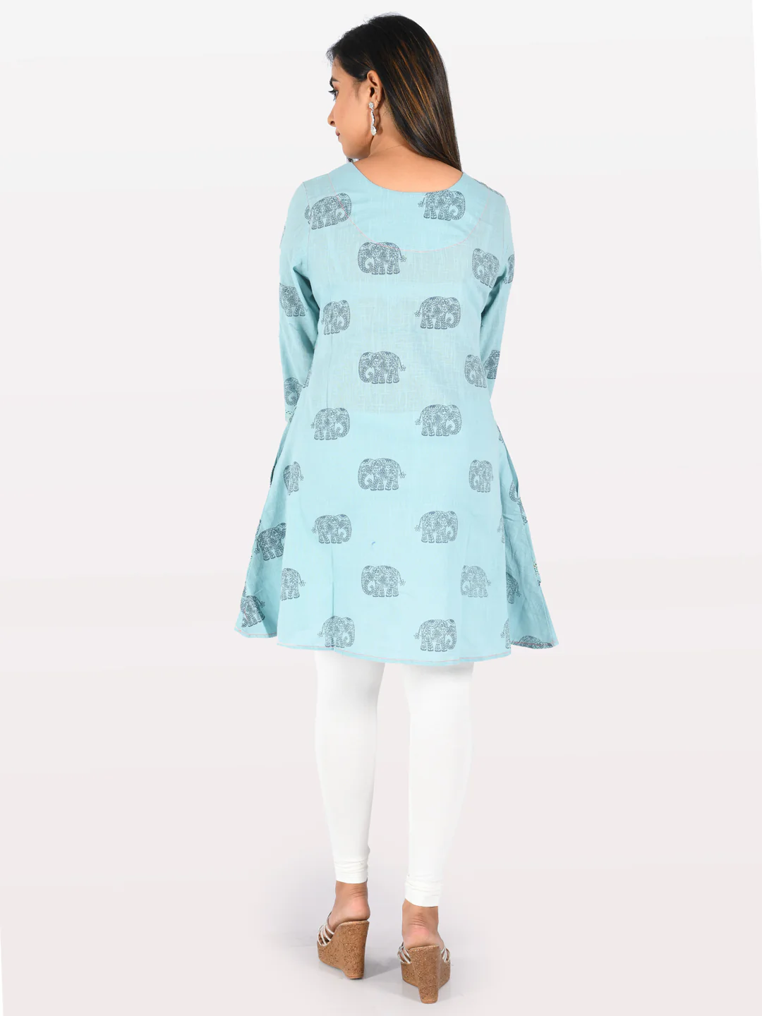Neerus Blue Printed A Line Kurta - Image 2