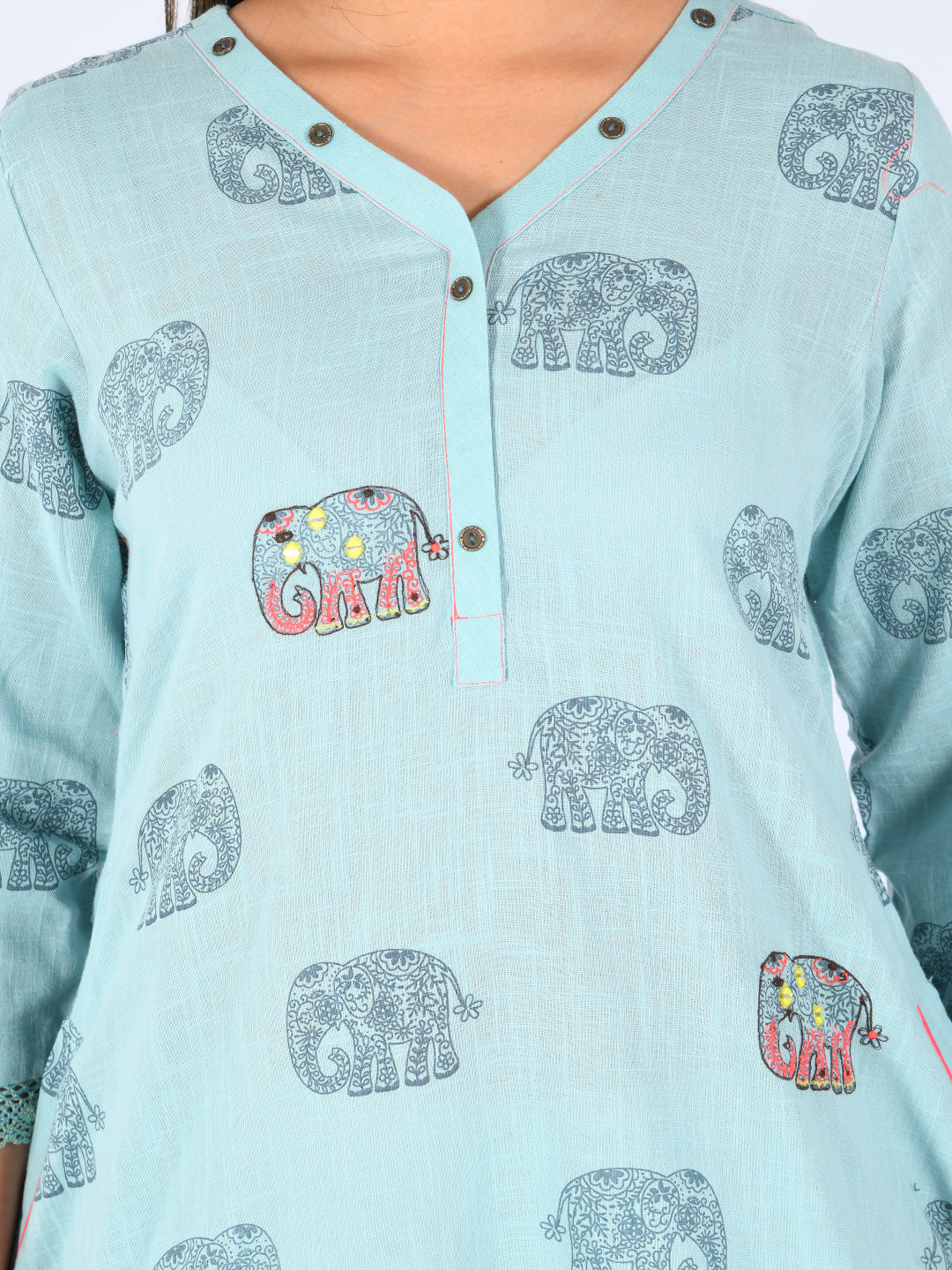 Neerus Blue Printed A Line Kurta - Image 3