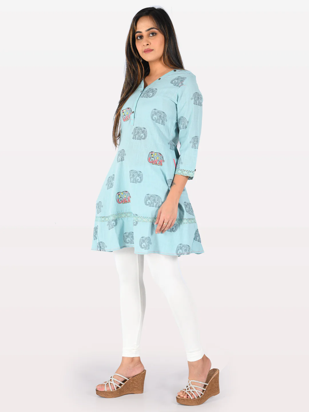Neerus Blue Printed A Line Kurta - Image 5