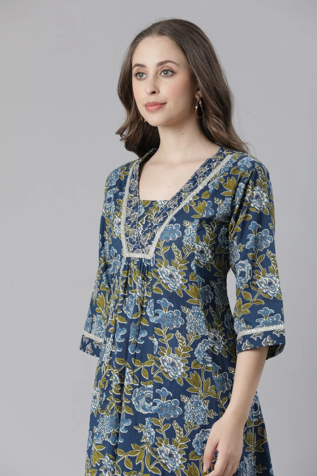 Neerus Blue Printed Anarkali Kurta and Trousers With Dupatta - Image 4