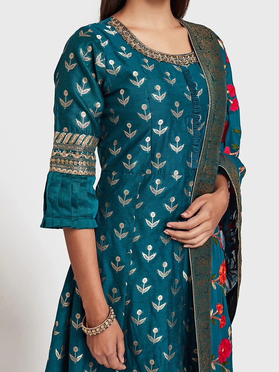 Neerus Blue Printed Anarkali Kurta With Dupatta - Image 3