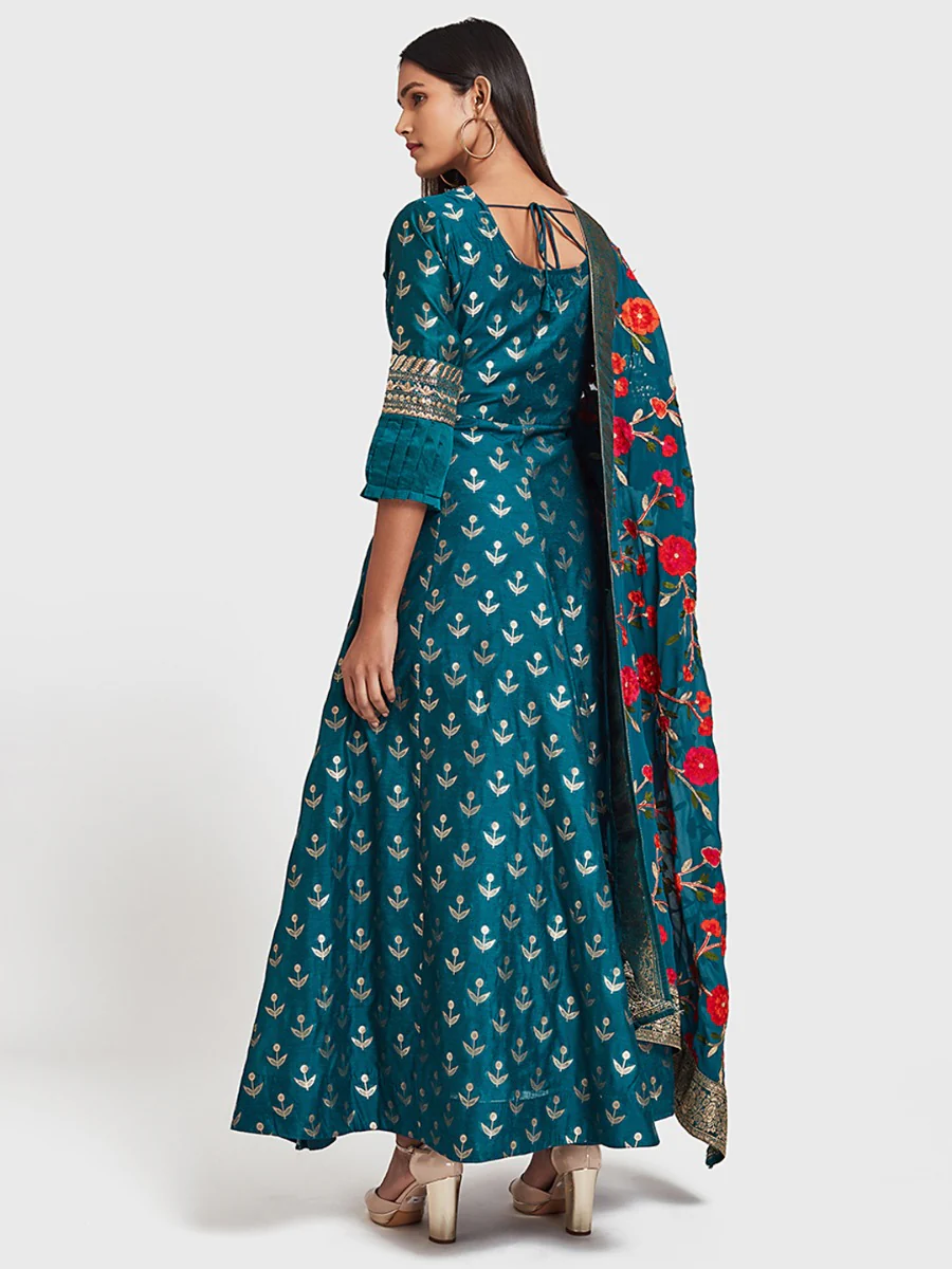 Neerus Blue Printed Anarkali Kurta With Dupatta - Image 4