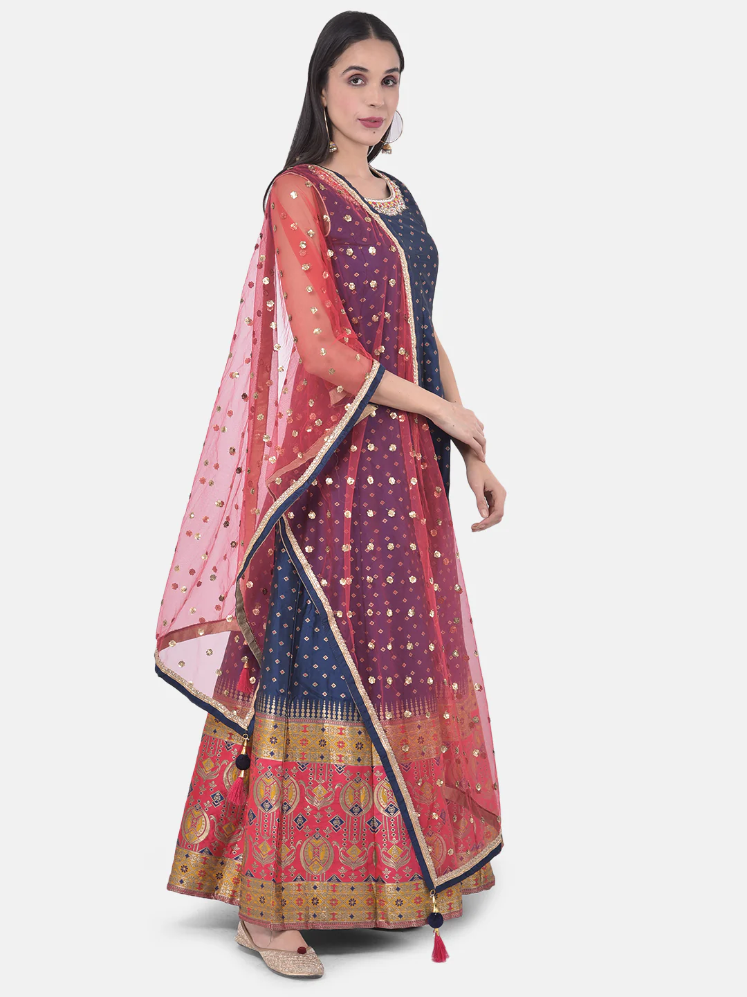 Neerus Blue Printed Anarkali Kurta With Dupatta
