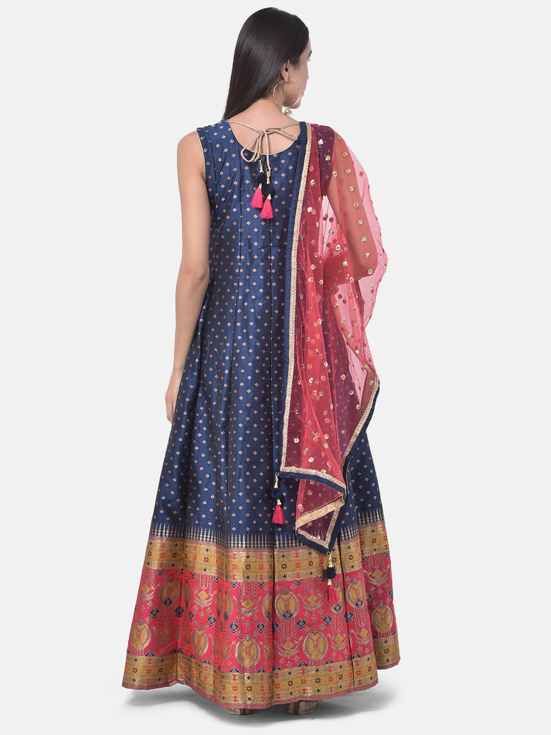 Neerus Blue Printed Anarkali Kurta With Dupatta - Image 3