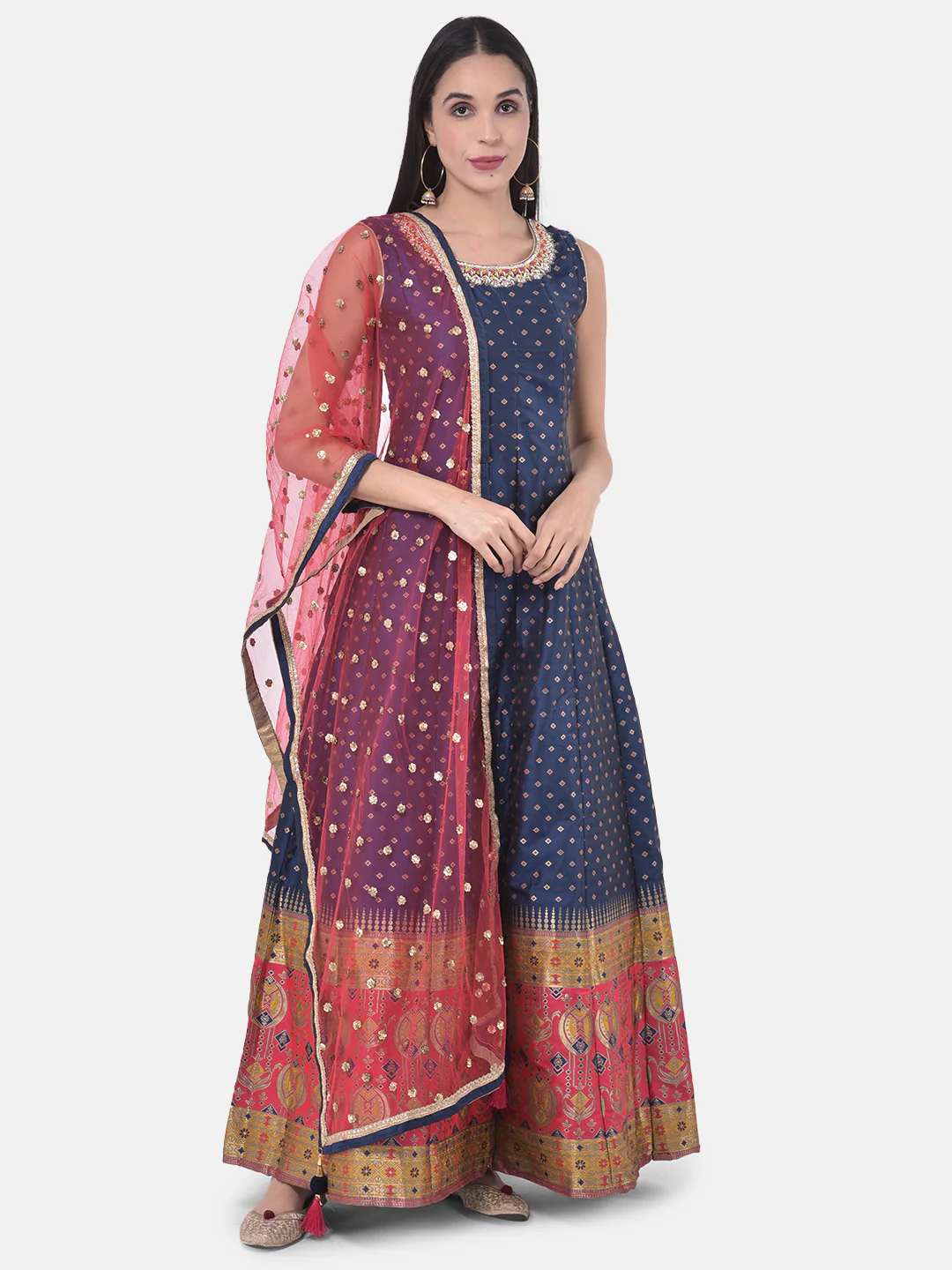 Neerus Blue Printed Anarkali Kurta With Dupatta - Image 8