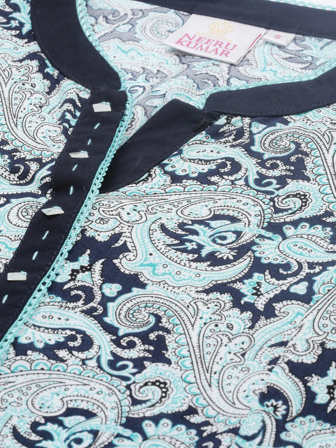 Neerus Blue Printed Flared Kurta - Image 3