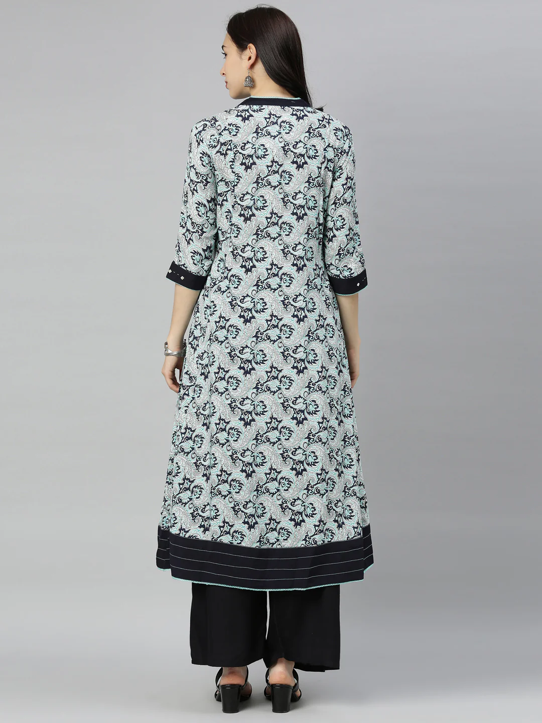 Neerus Blue Printed Flared Kurta - Image 7