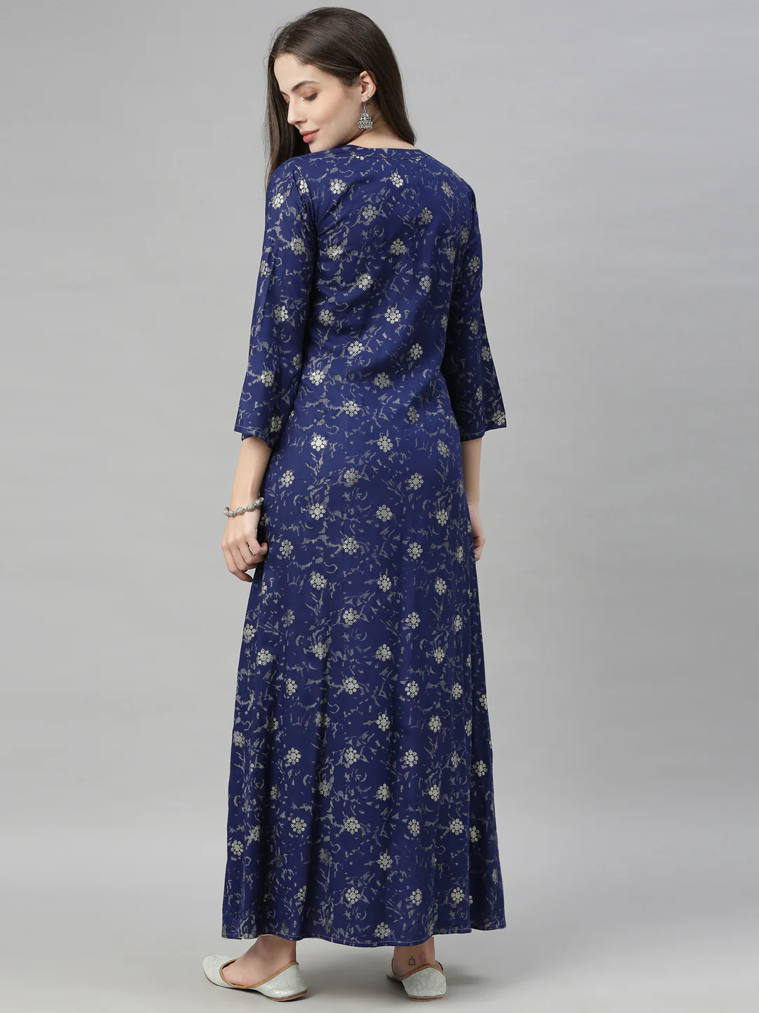 Neerus Blue Printed High Low Kurta - Image 6