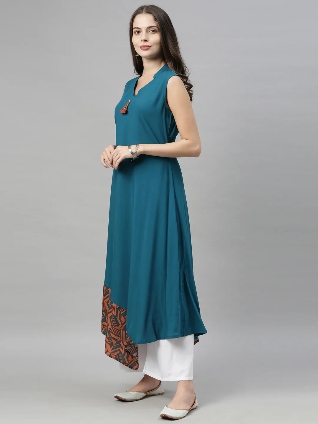 Neerus Blue Printed High Low Kurta - Image 4