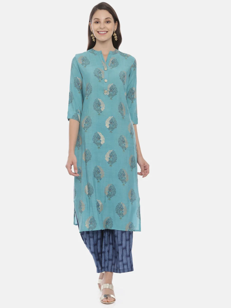 Neerus Blue Printed Kurta & Palazzo Set