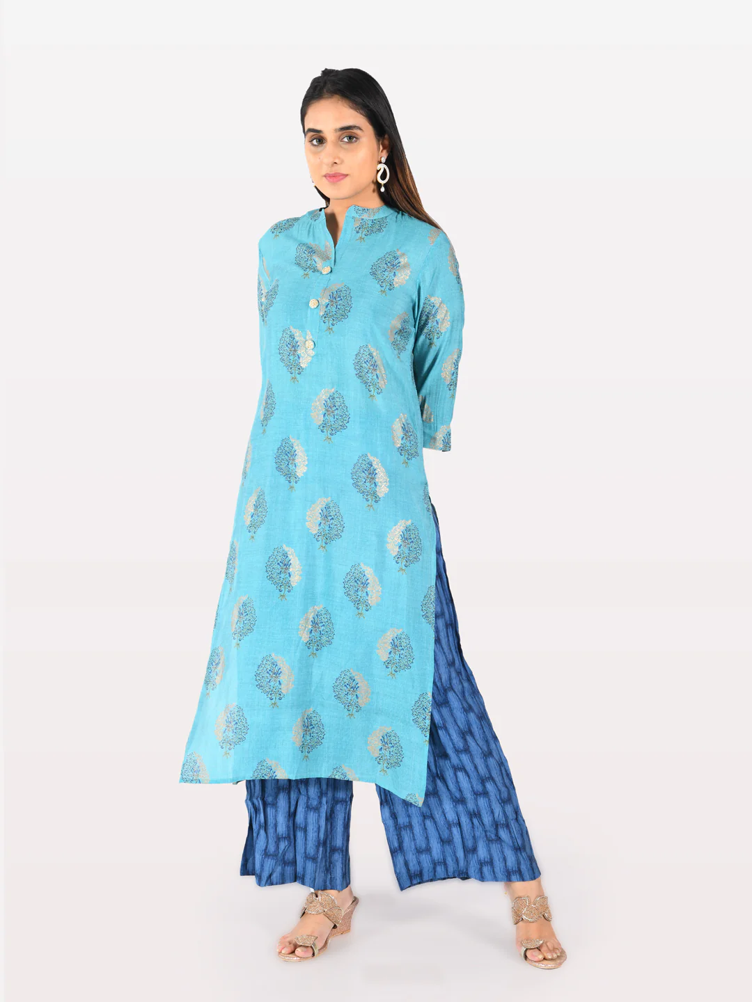 Neerus Blue Printed Kurta & Palazzo Set - Image 8