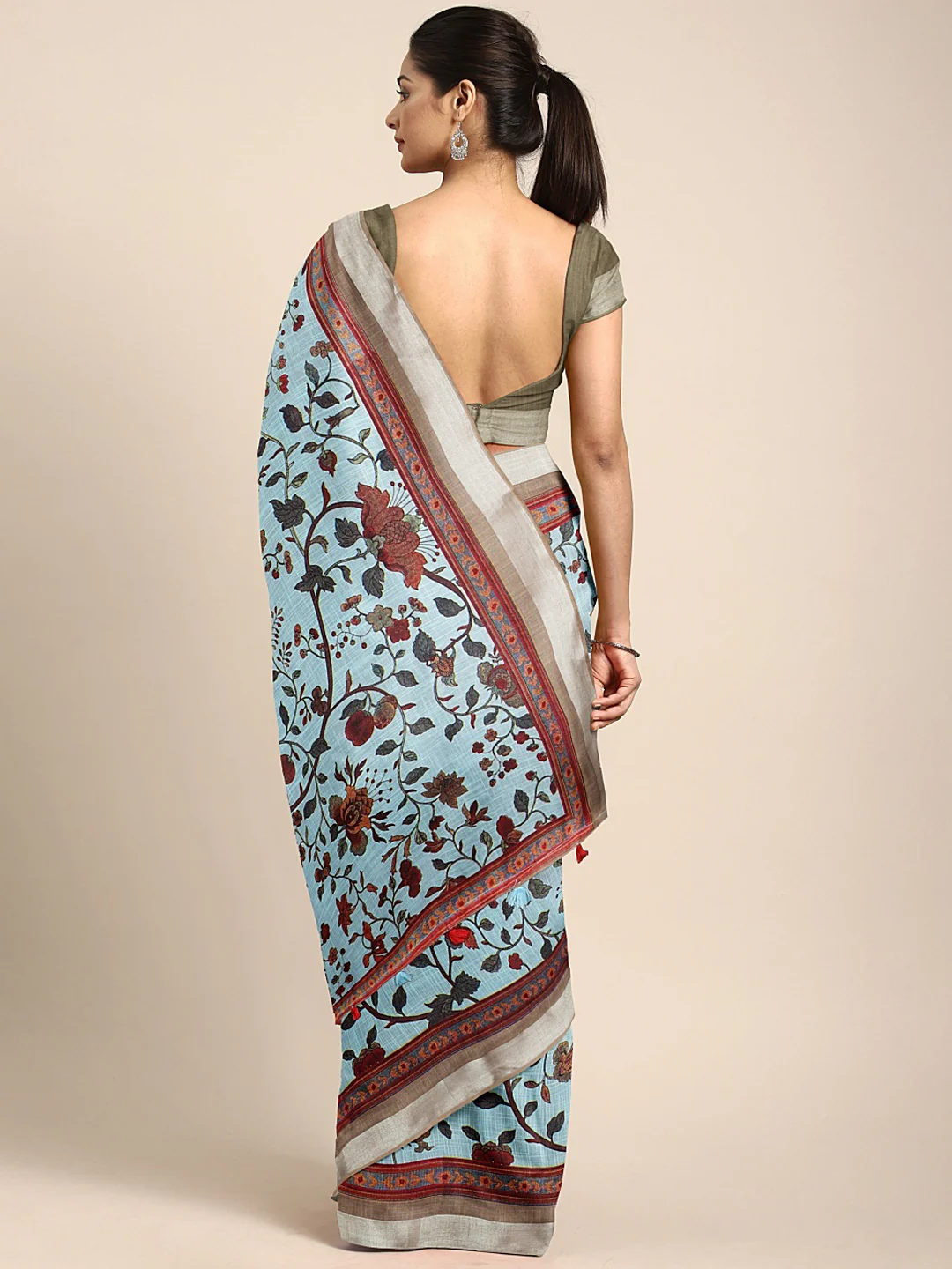 Neerus Blue Printed Saree With Blouse - Image 2