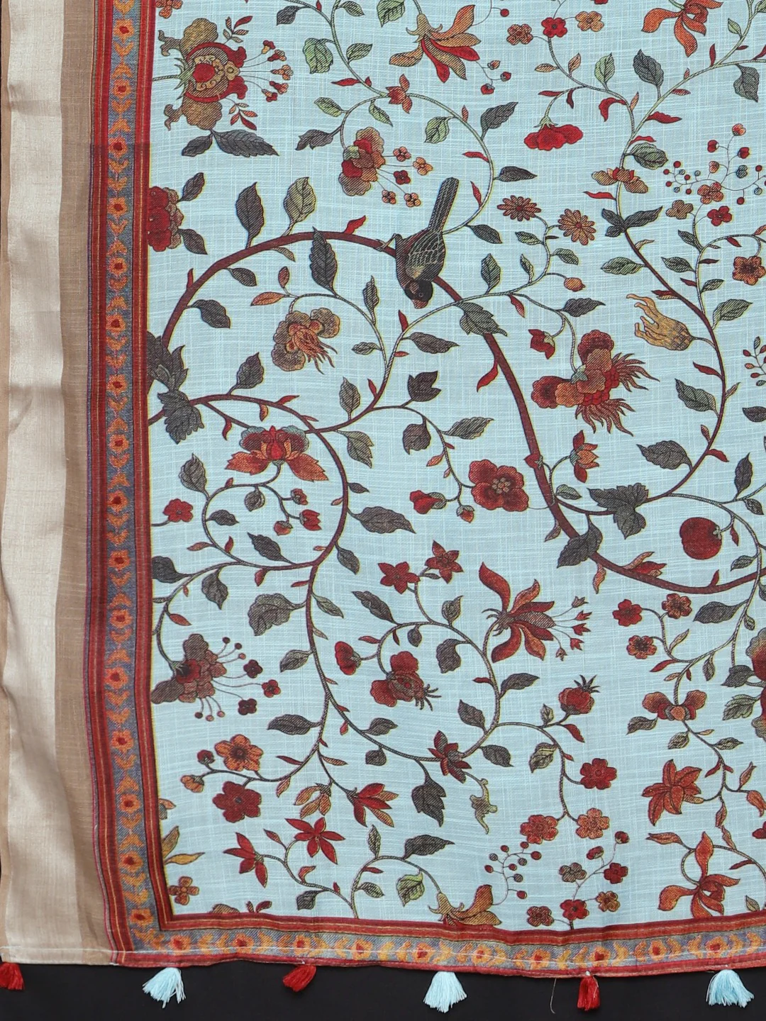 Neerus Blue Printed Saree With Blouse - Image 4