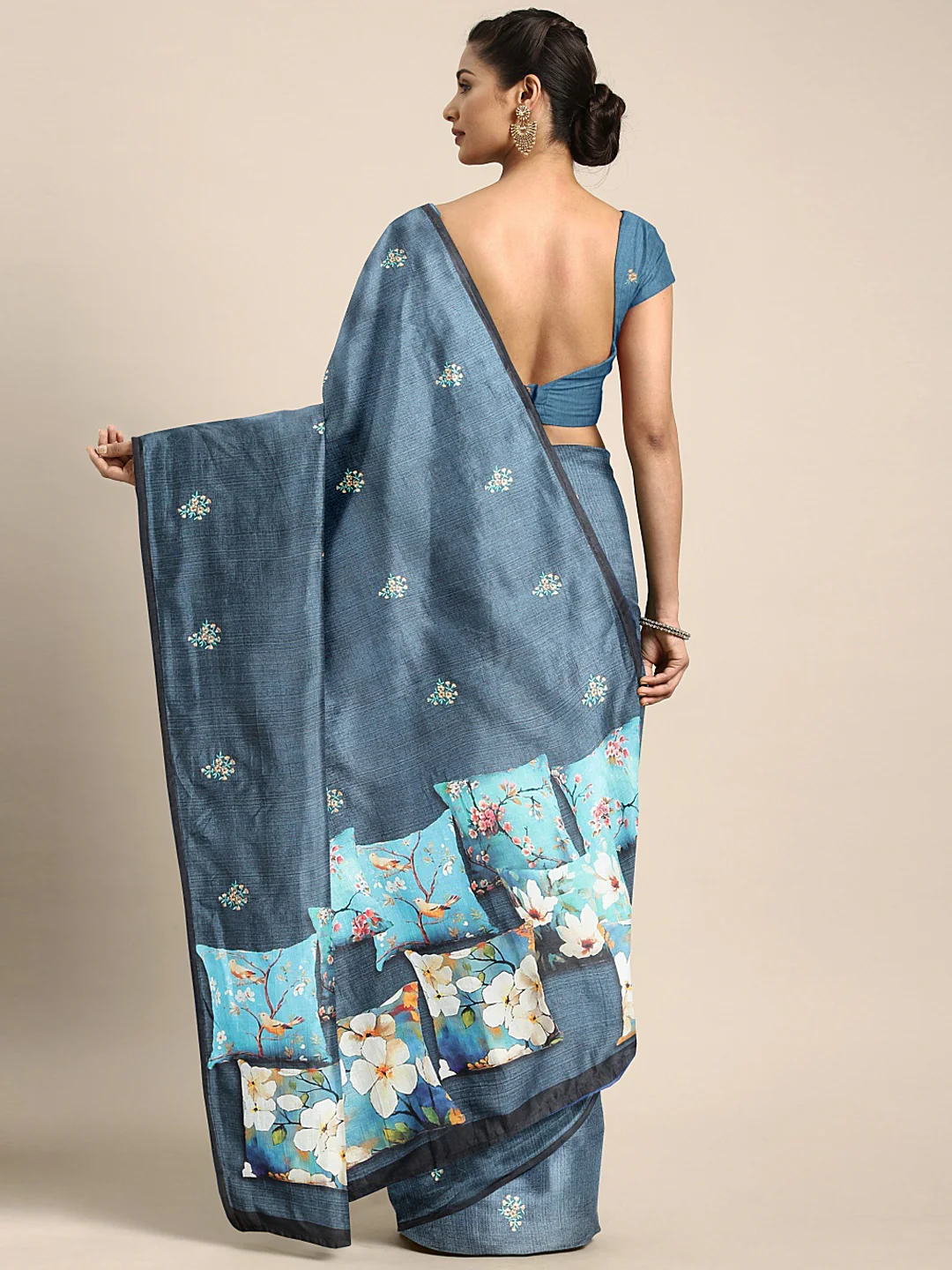 Neerus Blue Printed Saree With Blouse - Image 2