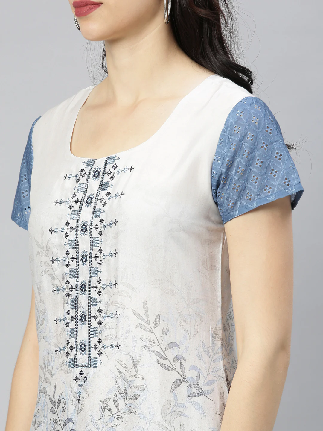 Neerus Blue Printed Straight Kurta - Image 2