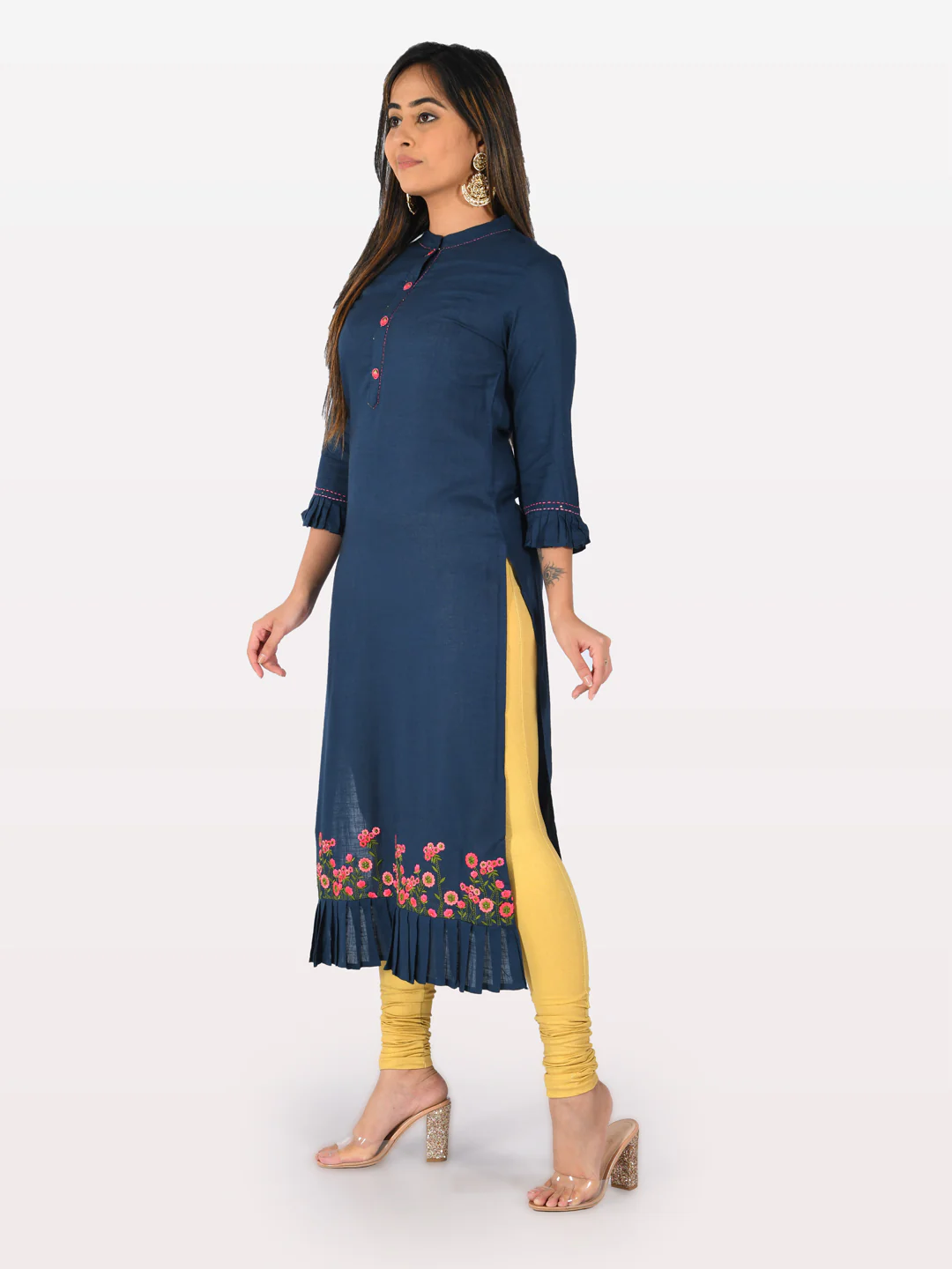 Neerus Blue Printed Straight Kurta - Image 2