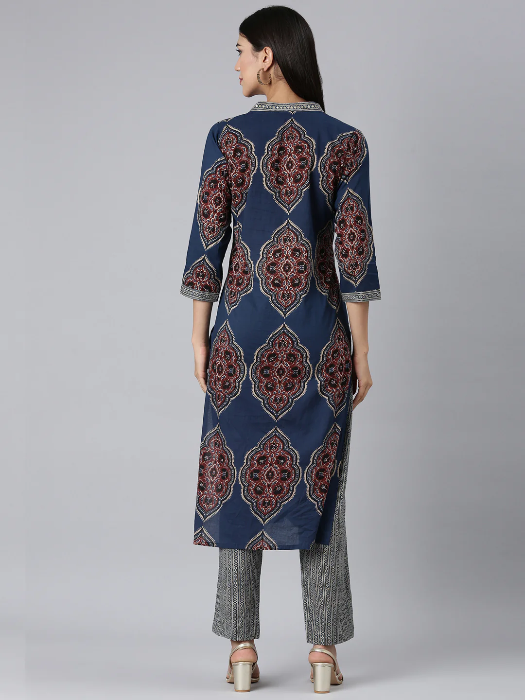 Neerus Blue Printed Straight Kurta and Trousers - Image 3
