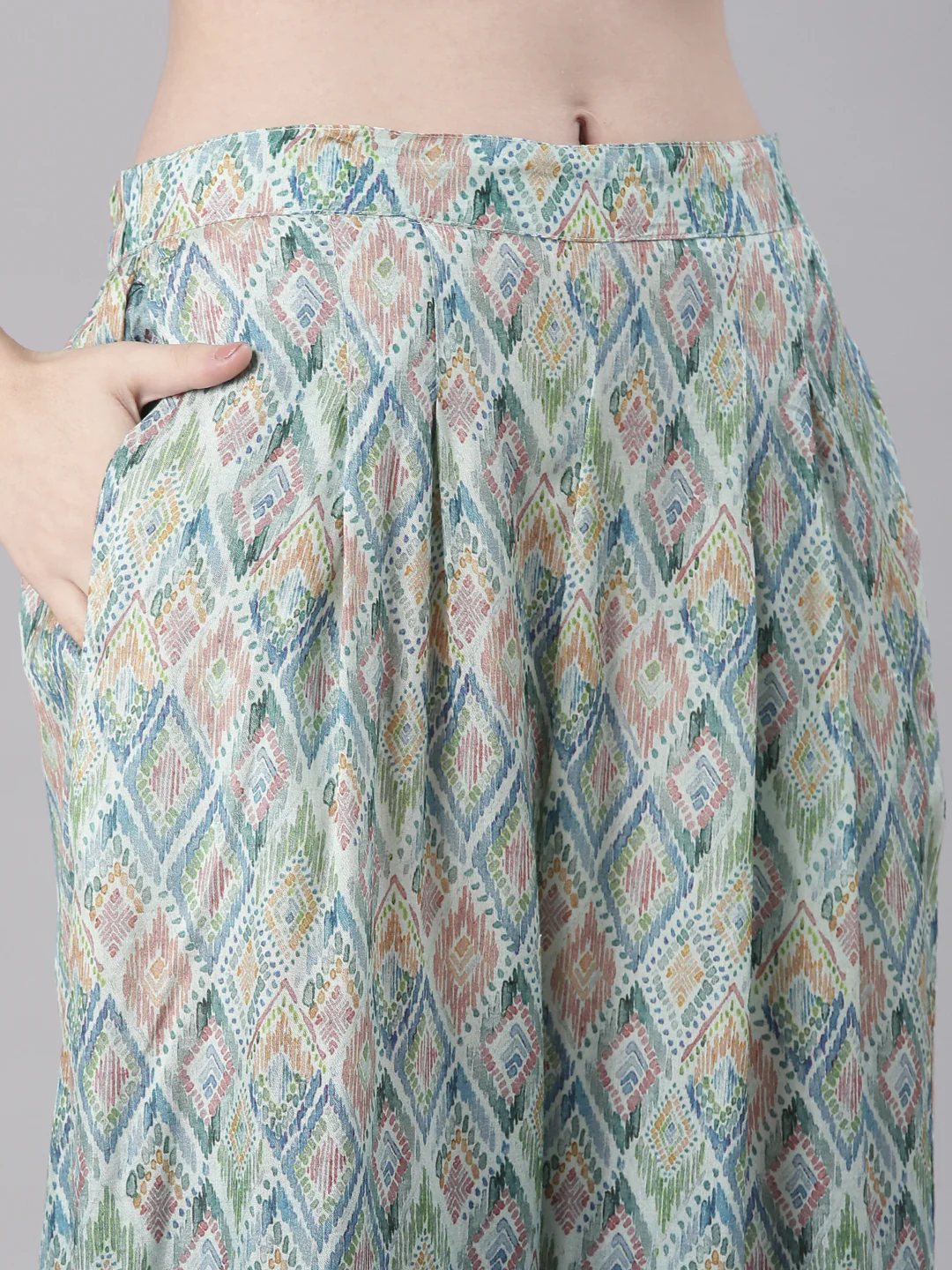Neerus Blue Printed Straight Kurta and Trousers With Dupatta - Image 6