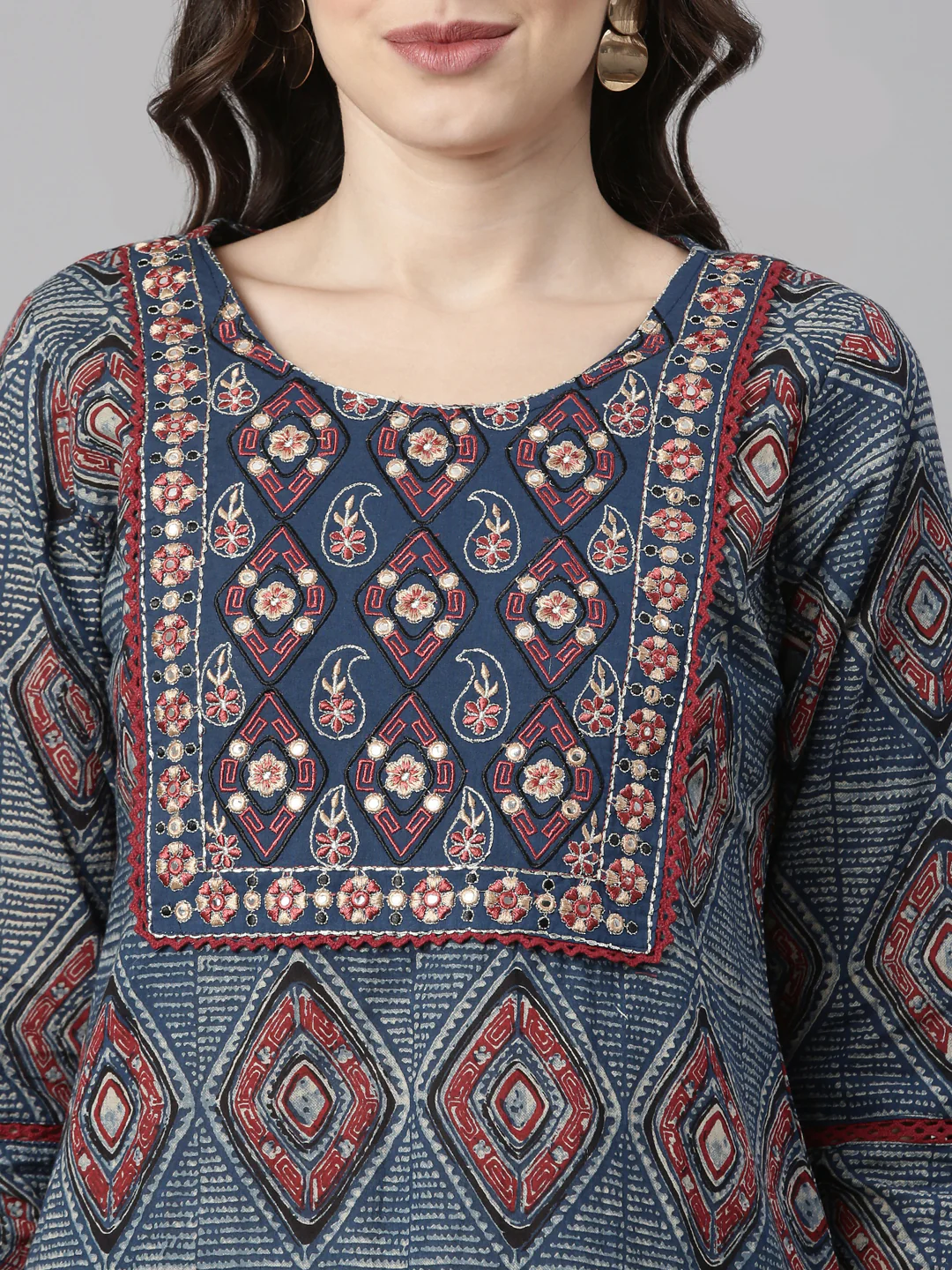 Neerus Blue Printed Straight Kurta and Trousers With Dupatta - Image 4