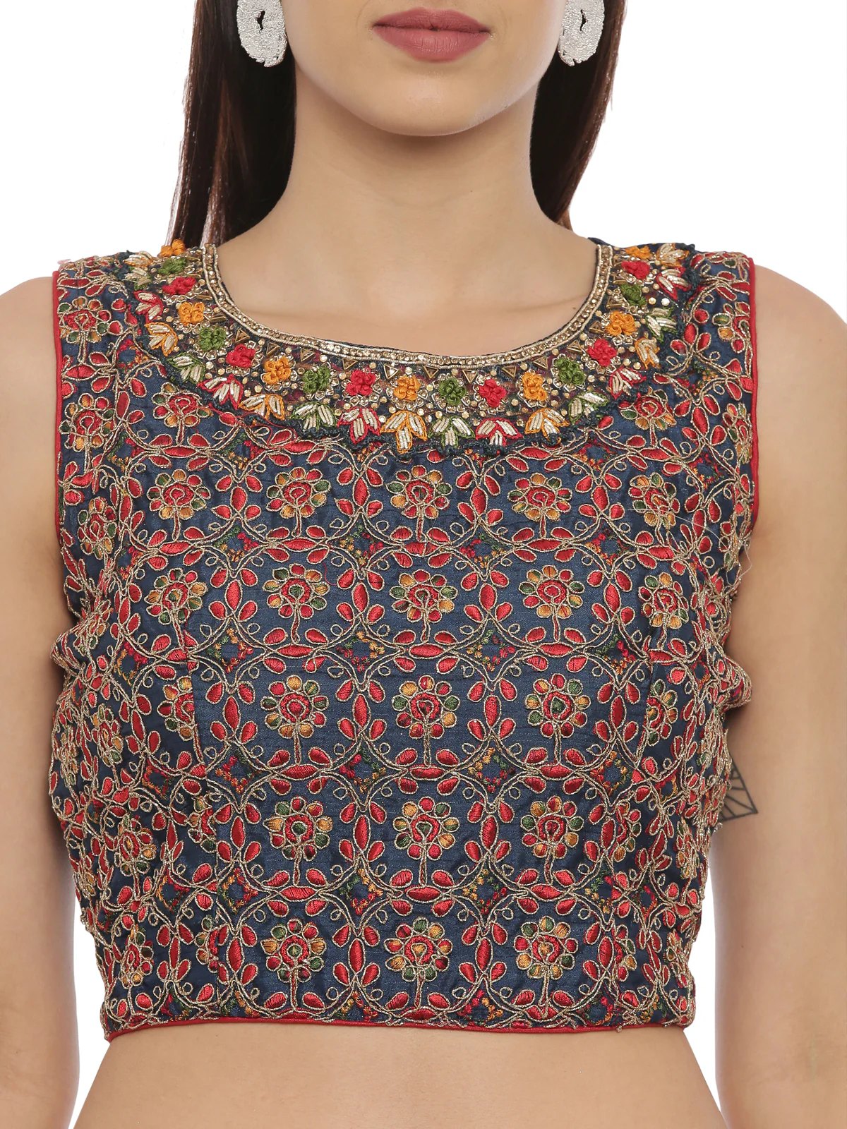 Neerus Blue & Red Embroidered Lehenga Set - Image 3