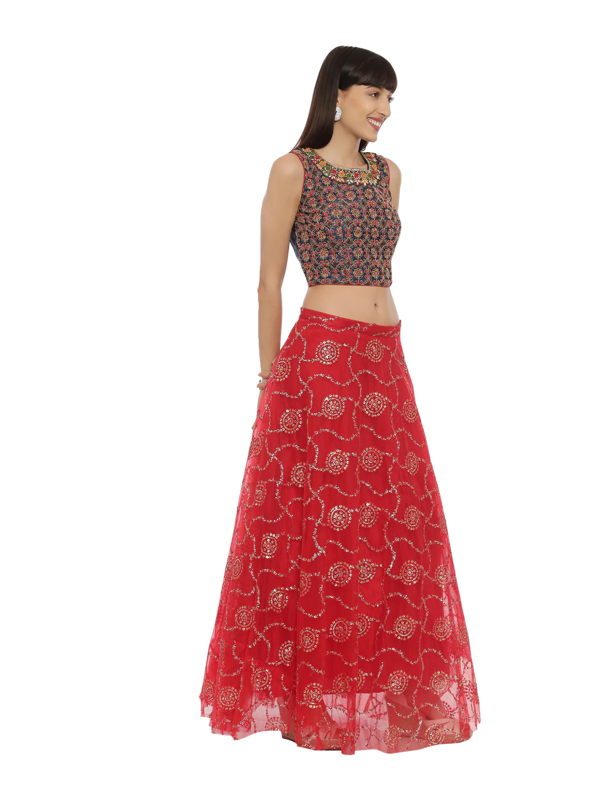 Neerus Blue & Red Embroidered Lehenga Set - Image 4
