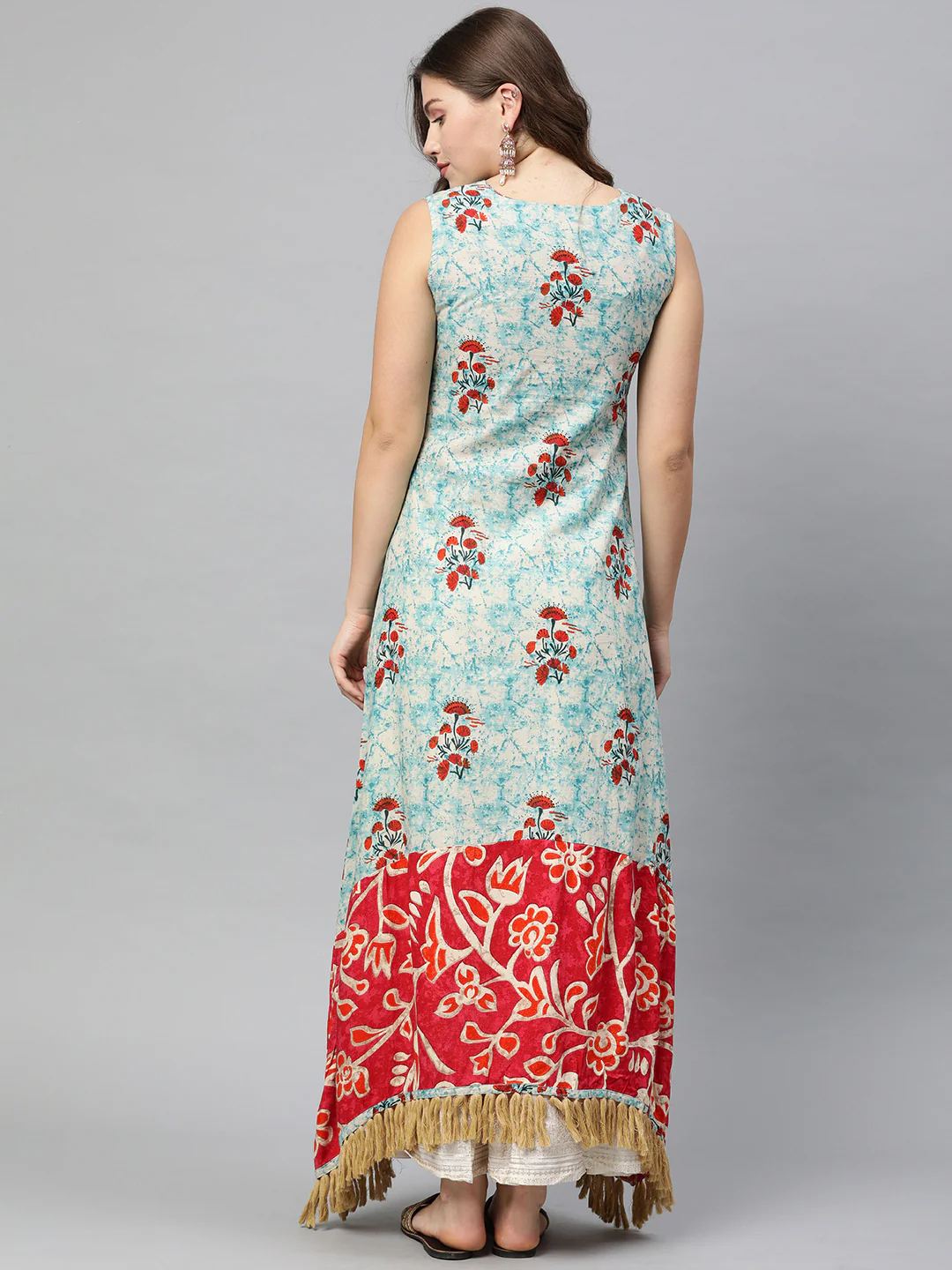 Neerus Blue & Red Printed Anarkali Kurta - Image 4