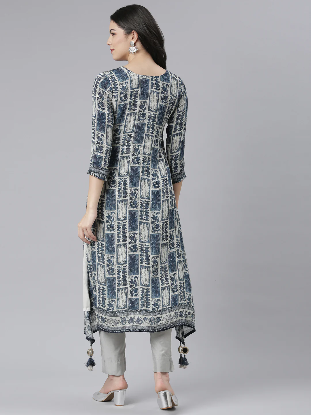 Neerus Blue Regular A-Line Tribal Kurta - Image 4