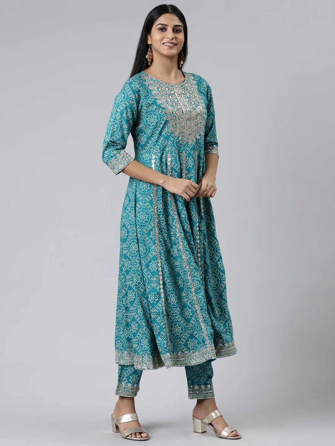 Neerus Blue Regular Calf Length Printed Readymade Suits - Image 2