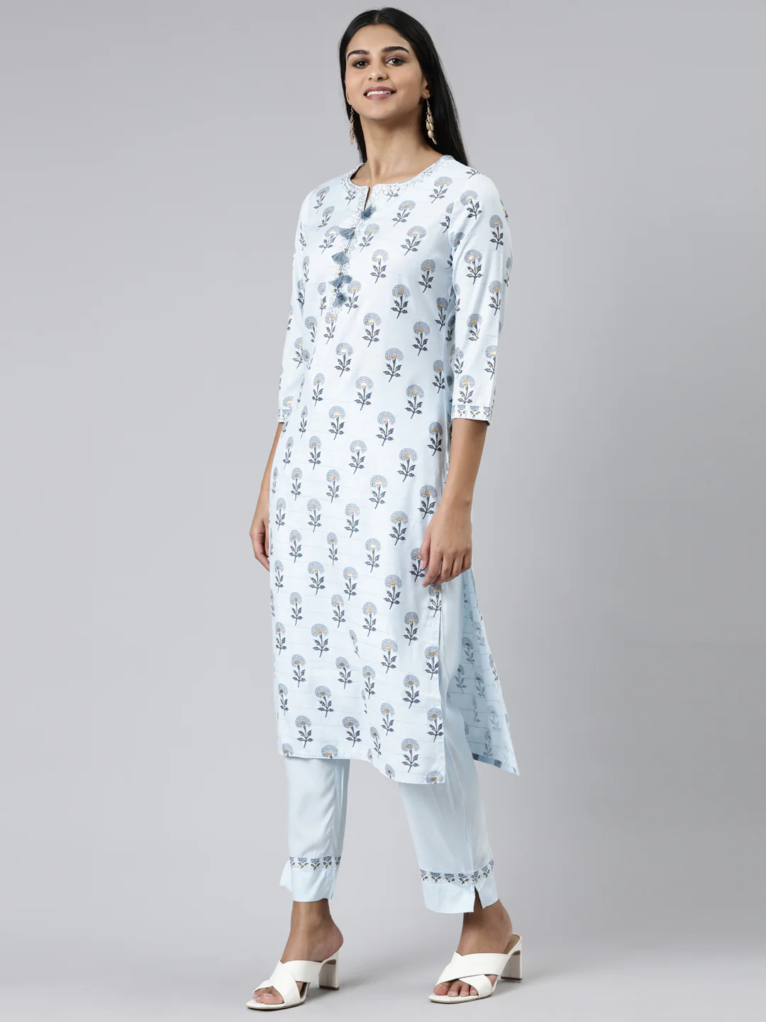Neerus Blue Regular Calf Length Printed Readymade Suits - Image 2