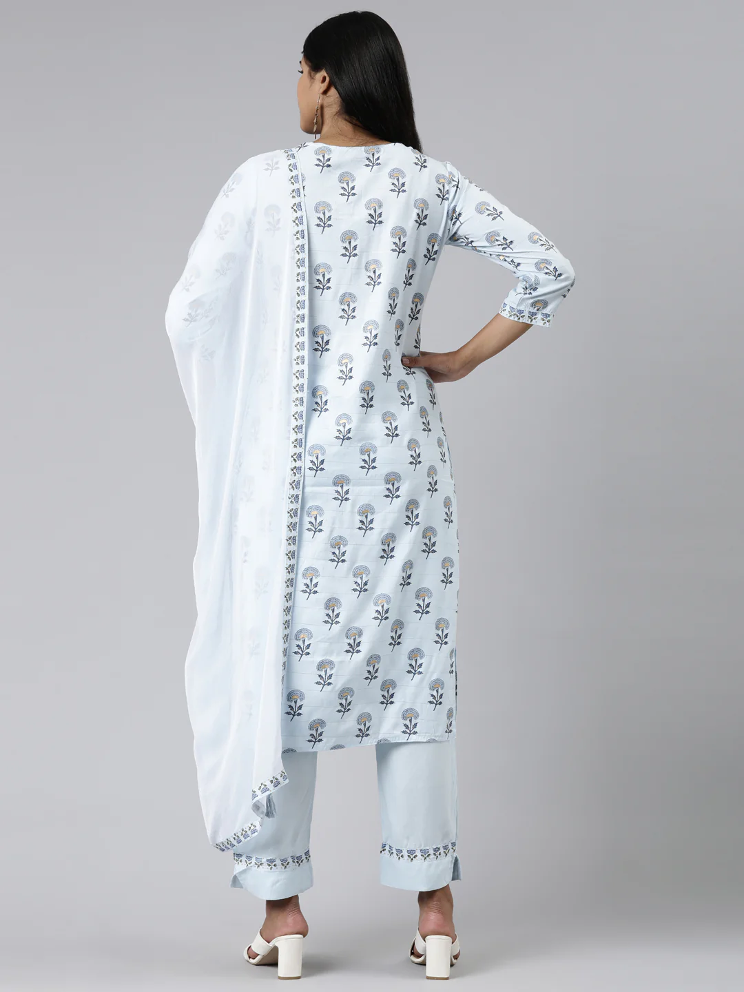 Neerus Blue Regular Calf Length Printed Readymade Suits - Image 3